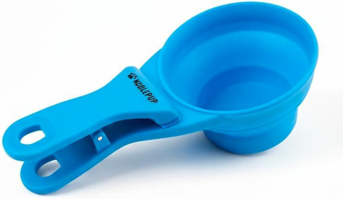 MeasureMate Pet Food Scoops with Bag Clip for Dog and Cat - 3-in-1 Multi-Function Collapsible Food Measuring Cup - 1 Cup Capacity, 8oz, Blue - Dishwasher Safe