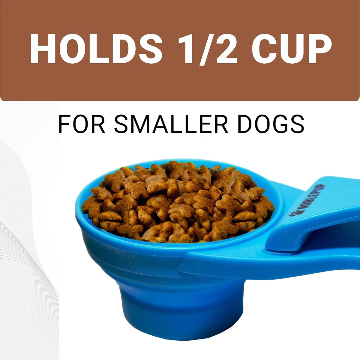MeasureMate Pet Food Scoops with Bag Clip for Dog and Cat - 3-in-1 Multi-Function Collapsible Food Measuring Cup - 1 Cup Capacity, 8oz, Blue - Dishwasher Safe