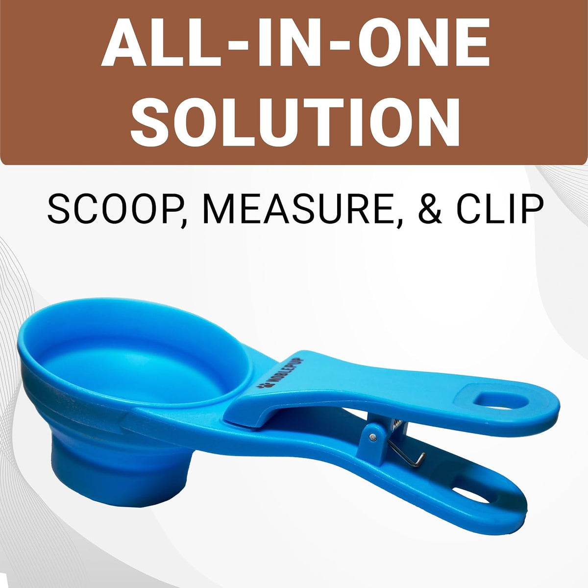 MeasureMate Pet Food Scoops with Bag Clip for Dog and Cat - 3-in-1 Multi-Function Collapsible Food Measuring Cup - 1 Cup Capacity, 8oz, Blue - Dishwasher Safe