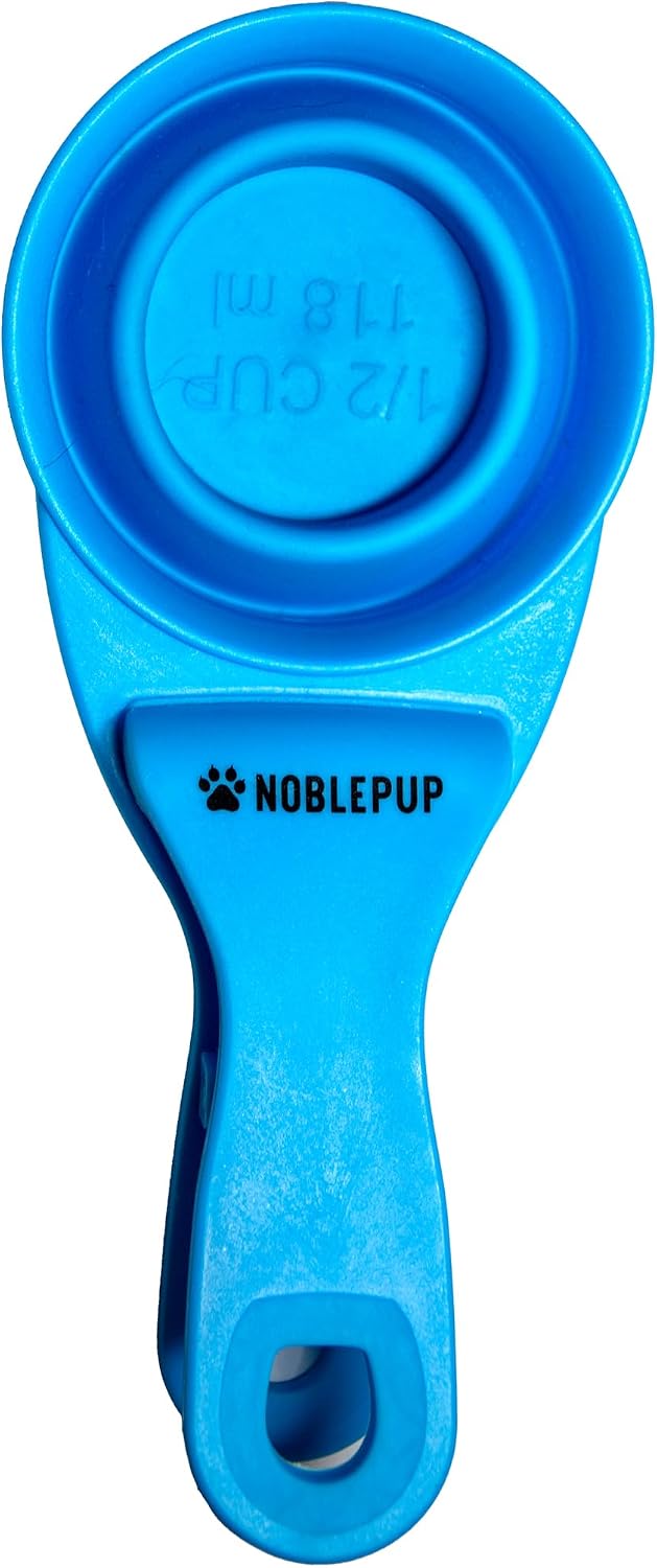 MeasureMate Pet Food Scoops with Bag Clip for Dog and Cat - 3-in-1 Multi-Function Collapsible Food Measuring Cup - 1 Cup Capacity, 8oz, Blue - Dishwasher Safe