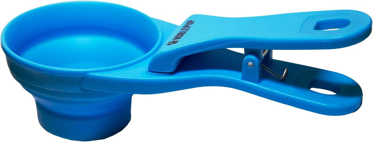 MeasureMate Pet Food Scoops with Bag Clip for Dog and Cat - 3-in-1 Multi-Function Collapsible Food Measuring Cup - 1 Cup Capacity, 8oz, Blue - Dishwasher Safe