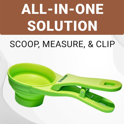 MeasureMate Pet Food Scoops with Bag Clip for Dog and Cat - 3-in-1 Multi-Function Collapsible Food Measuring Cup - 1 Cup Capacity, 8oz, Blue - Dishwasher Safe