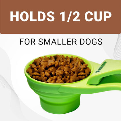 MeasureMate Pet Food Scoops with Bag Clip for Dog and Cat - 3-in-1 Multi-Function Collapsible Food Measuring Cup - 1 Cup Capacity, 8oz, Blue - Dishwasher Safe