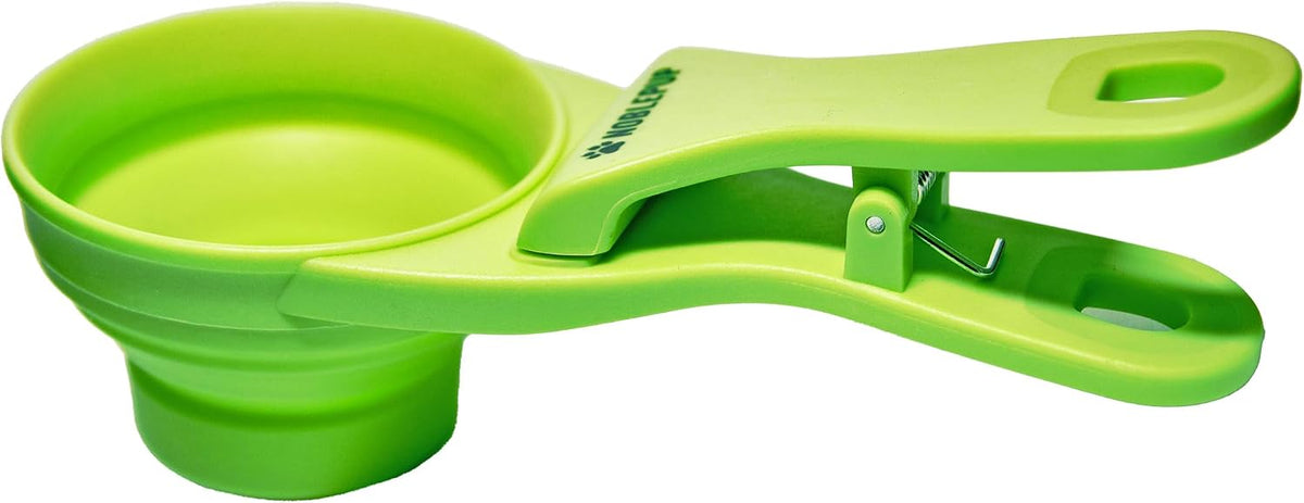 MeasureMate Pet Food Scoops with Bag Clip for Dog and Cat - 3-in-1 Multi-Function Collapsible Food Measuring Cup - 1 Cup Capacity, 8oz, Blue - Dishwasher Safe