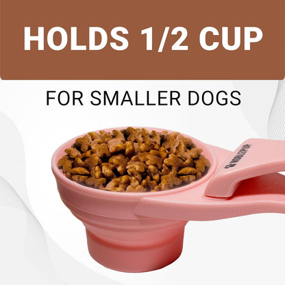 MeasureMate Pet Food Scoops with Bag Clip for Dog and Cat - 3-in-1 Multi-Function Collapsible Food Measuring Cup - 1 Cup Capacity, 8oz, Blue - Dishwasher Safe