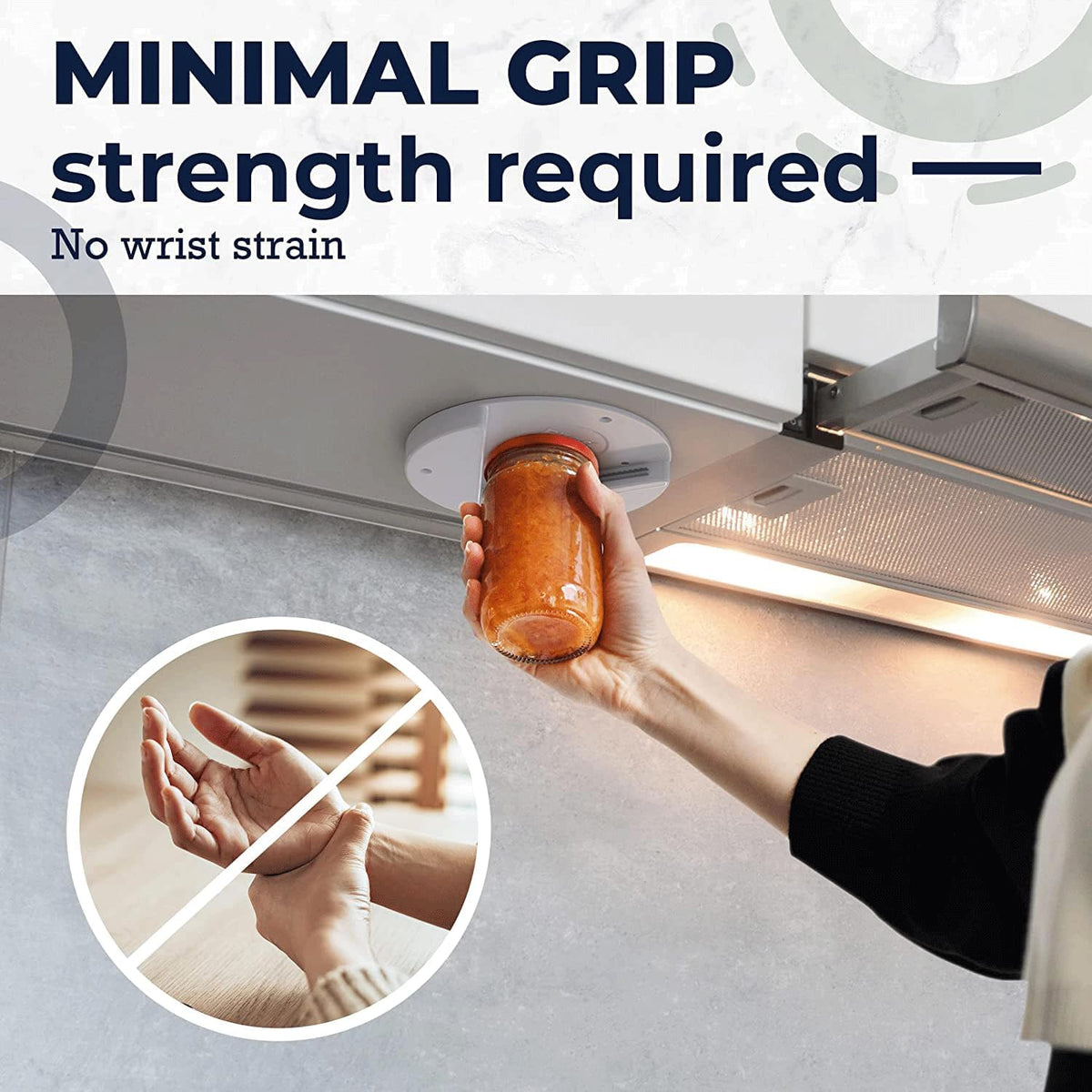 Jar Opener for Seniors - Under Cabinet Jar Openers for Weak Hands, Easy Grip, Arthritis jar opener, One Handed Gadgets & Bottle Opener - Essential Kitchen Gadgets for Home Assistance - White