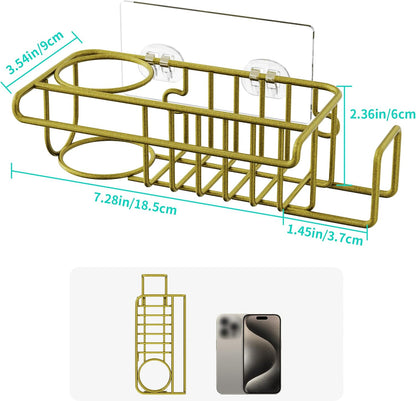 4 in 1 Sink Caddy Sponge Holder, SUS304 Stainless Steel Kitchen Brush Holder and Dish Cloth Hanger, Kitchen Organizers and Storage Essentials - Silver