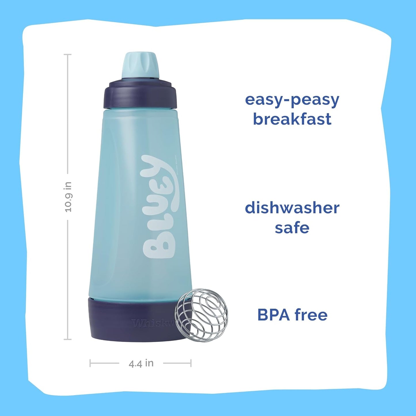Bluey Pancake Art Kit, 1 Batter Bottle, 2 Silicone Bluey and Bingo Pancake Molds, and 1 BlenderBall Wire Whisk, Durable, No-Mess Breakfast, BPA Free, Dishwasher Safe