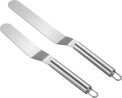 2 PCS Offset Spatula，Premium Stainless Steel Cake Decorating Tools - One Set Include 6, 8 inch, Icing Spatula for Home Cooking