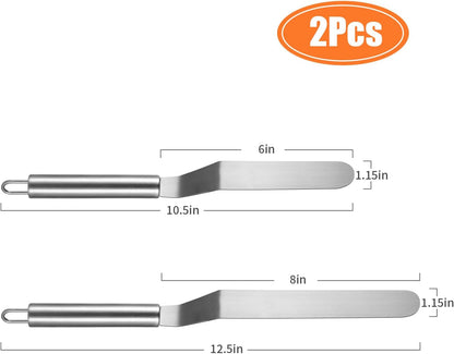 2 PCS Offset Spatula，Premium Stainless Steel Cake Decorating Tools - One Set Include 6, 8 inch, Icing Spatula for Home Cooking