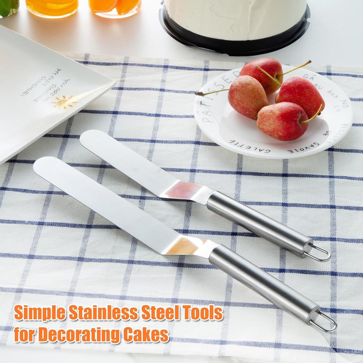 2 PCS Offset Spatula，Premium Stainless Steel Cake Decorating Tools - One Set Include 6, 8 inch, Icing Spatula for Home Cooking