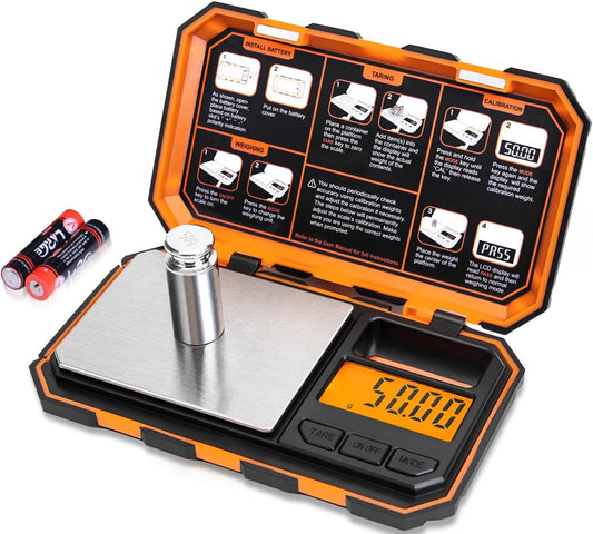 Digital Pocket Scale, 500g x 0.01g Gram Scale, High Precision | Small Jewelry Scale with 50g Calibration Weight, 6 Units Ounces Grains, Tare Function for Jewelry, Coin, Powder, Food