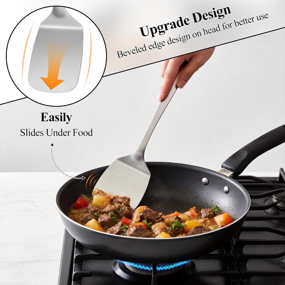 2PCS Stainless Steel Spatula Set, Solid & Slotted Turner | Heat Resistant, Heavy Duty Kitchen Utensils, Dishwasher Safe, For Flipping Fish Eggs Pancakes, Everyday Kitchen Cooking