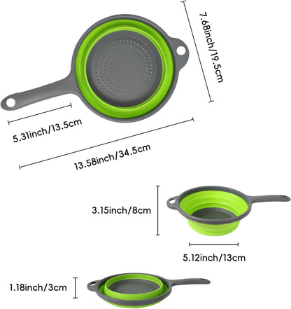 Foldable Silicone Colander – Space-Saving Collapsible Strainer with Handles, Quick Drain for Pasta, Vegetables & Fruit, Kitchen Gadgets for Small Kitchens & RVs (Blue)