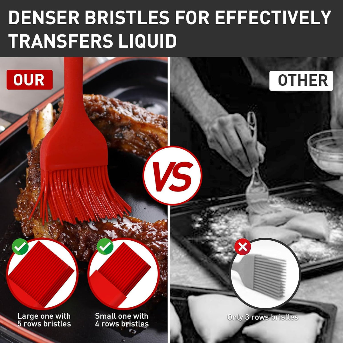 Silicone Basting Pastry Brush,2pcs 10+8 inch BBQ Sauce Brush,Red