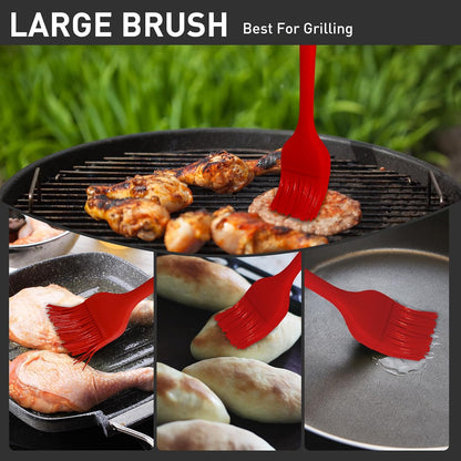 Silicone Basting Pastry Brush,2pcs 10+8 inch BBQ Sauce Brush,Red