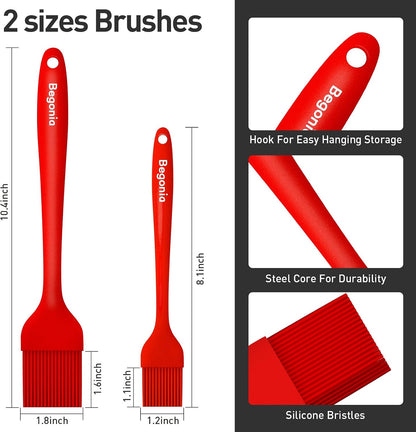 Silicone Basting Pastry Brush,2pcs 10+8 inch BBQ Sauce Brush,Red