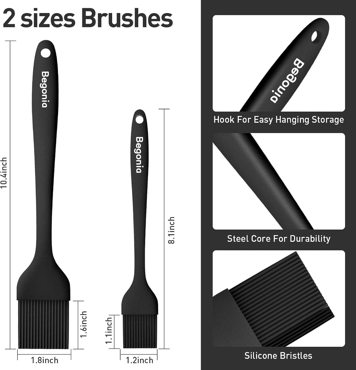 Silicone Basting Pastry Brush,2pcs 10+8 inch BBQ Sauce Brush,Red