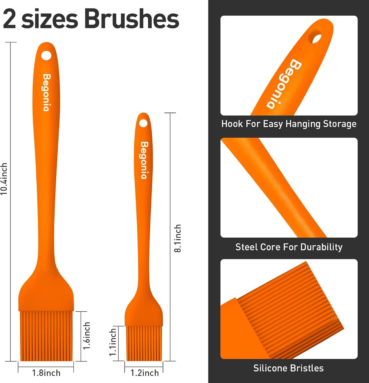 Silicone Basting Pastry Brush,2pcs 10+8 inch BBQ Sauce Brush,Red
