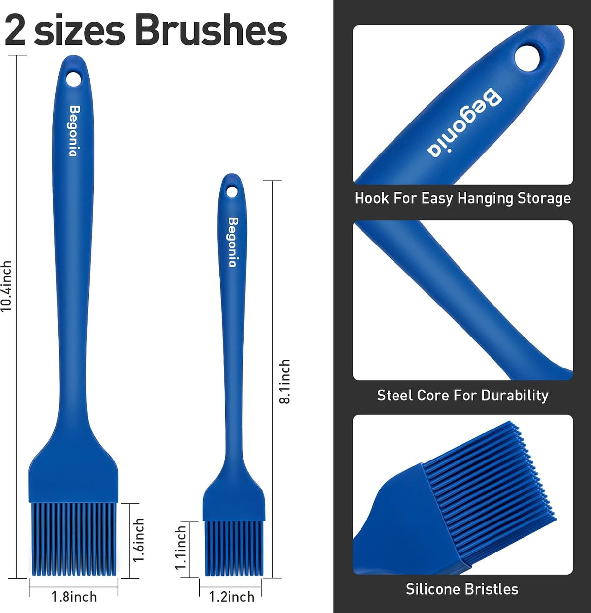 Silicone Basting Pastry Brush,2pcs 10+8 inch BBQ Sauce Brush,Red