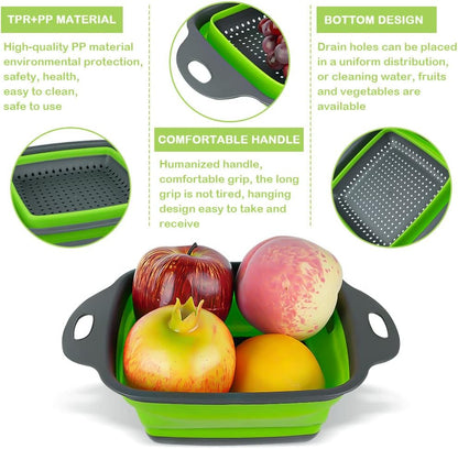 2 PCS Collapsible Colander Set, Square Silicone, 1 Large and 1 Small