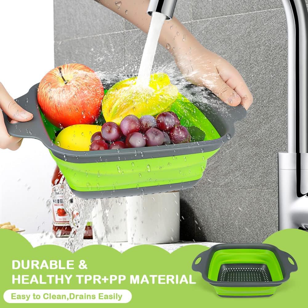 2 PCS Collapsible Colander Set, Square Silicone, 1 Large and 1 Small