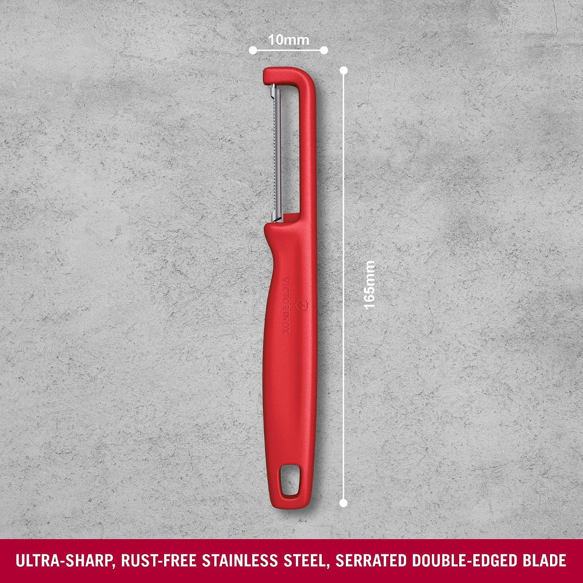 Iota Peeler for Vegetables Fruits, Serrated Edge,Swiss Made, Red