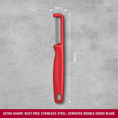 Iota Peeler for Vegetables Fruits, Serrated Edge,Swiss Made, Red