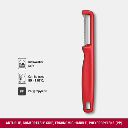 Iota Peeler for Vegetables Fruits, Serrated Edge,Swiss Made, Red
