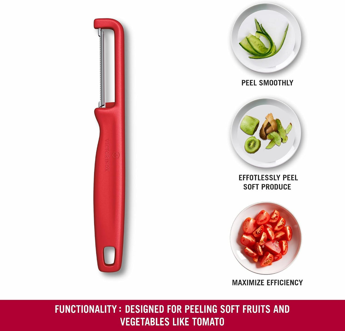 Iota Peeler for Vegetables Fruits, Serrated Edge,Swiss Made, Red