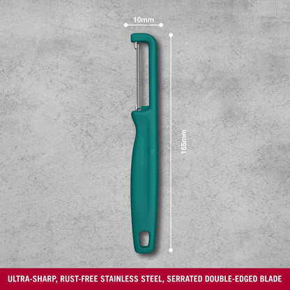Iota Peeler for Vegetables Fruits, Serrated Edge,Swiss Made, Red