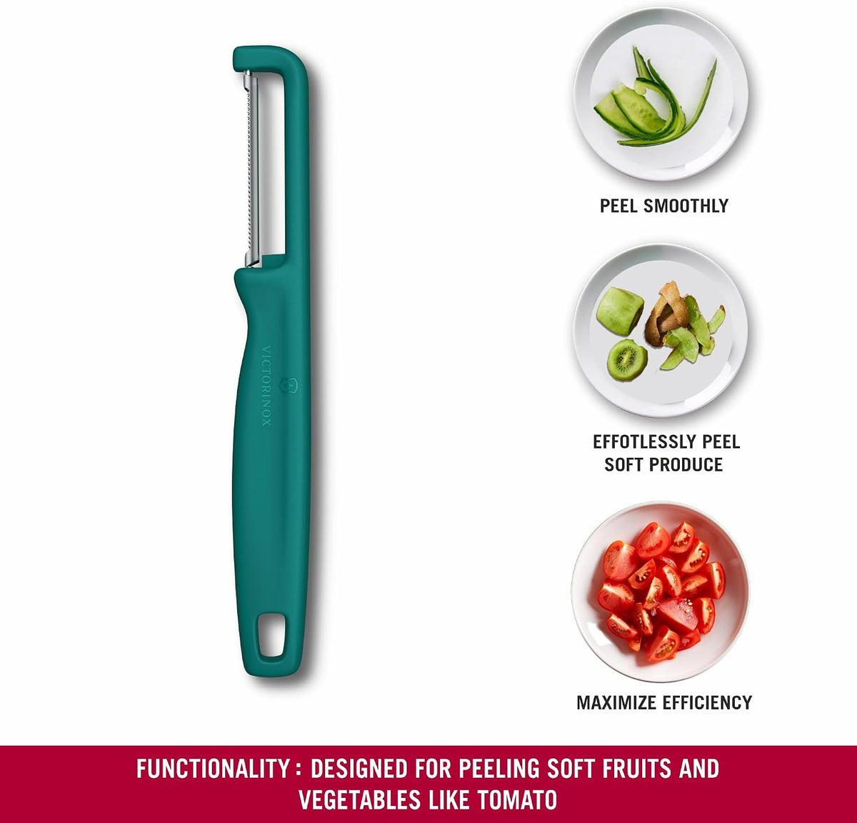 Iota Peeler for Vegetables Fruits, Serrated Edge,Swiss Made, Red