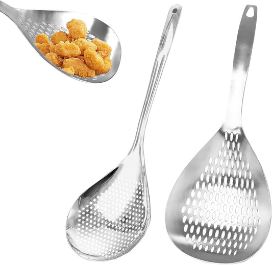 Skimmer Slotted Spoon, 2 Pack Stainless Steel Pasta Spider Strainer Skimmer Ladle Spoon for Frying and Cooking, Frying Strainer, Kitchen Cooking Colander