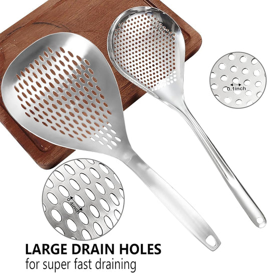 Skimmer Slotted Spoon, 2 Pack Stainless Steel Pasta Spider Strainer Skimmer Ladle Spoon for Frying and Cooking, Frying Strainer, Kitchen Cooking Colander