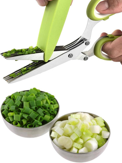 5-Blade Herb Scissors, Kitchen Shears, Seafood Scissors, Onion Holder Slicer and Potato Crinkle Cutter, Kitchen Gadget Salad Herb Tools 5 Sets