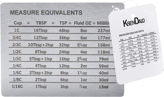 Measurement Conversion Chart with Strong Magnet Backing, Stainless Measurement Conversions For Cups, Tablespoons, Teaspoons, Fluid Oz and Milliliters,Silver
