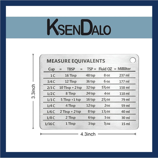 Measurement Conversion Chart with Strong Magnet Backing, Stainless Measurement Conversions For Cups, Tablespoons, Teaspoons, Fluid Oz and Milliliters,Silver