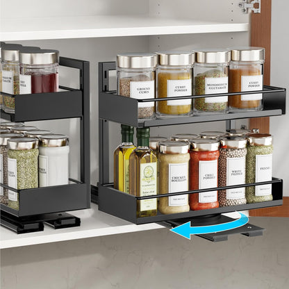 Pull Out Spice Rack - Upper Cabinet Storage, 2 Pack for Jars | Rotating Pull-Out Access, Adjustable Jar Height, No-Drill Mounting, Keeps Back-Row Spices Visible and Easy to Reach, Home