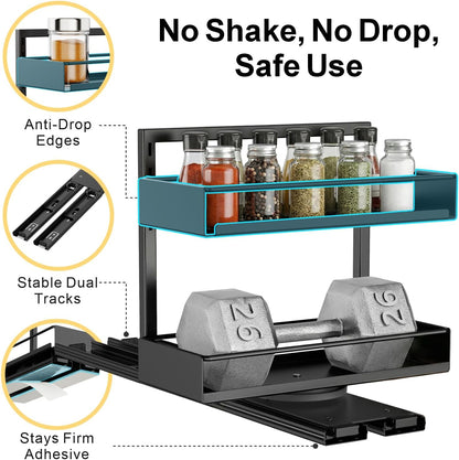 Pull Out Spice Rack - Upper Cabinet Storage, 2 Pack for Jars | Rotating Pull-Out Access, Adjustable Jar Height, No-Drill Mounting, Keeps Back-Row Spices Visible and Easy to Reach, Home