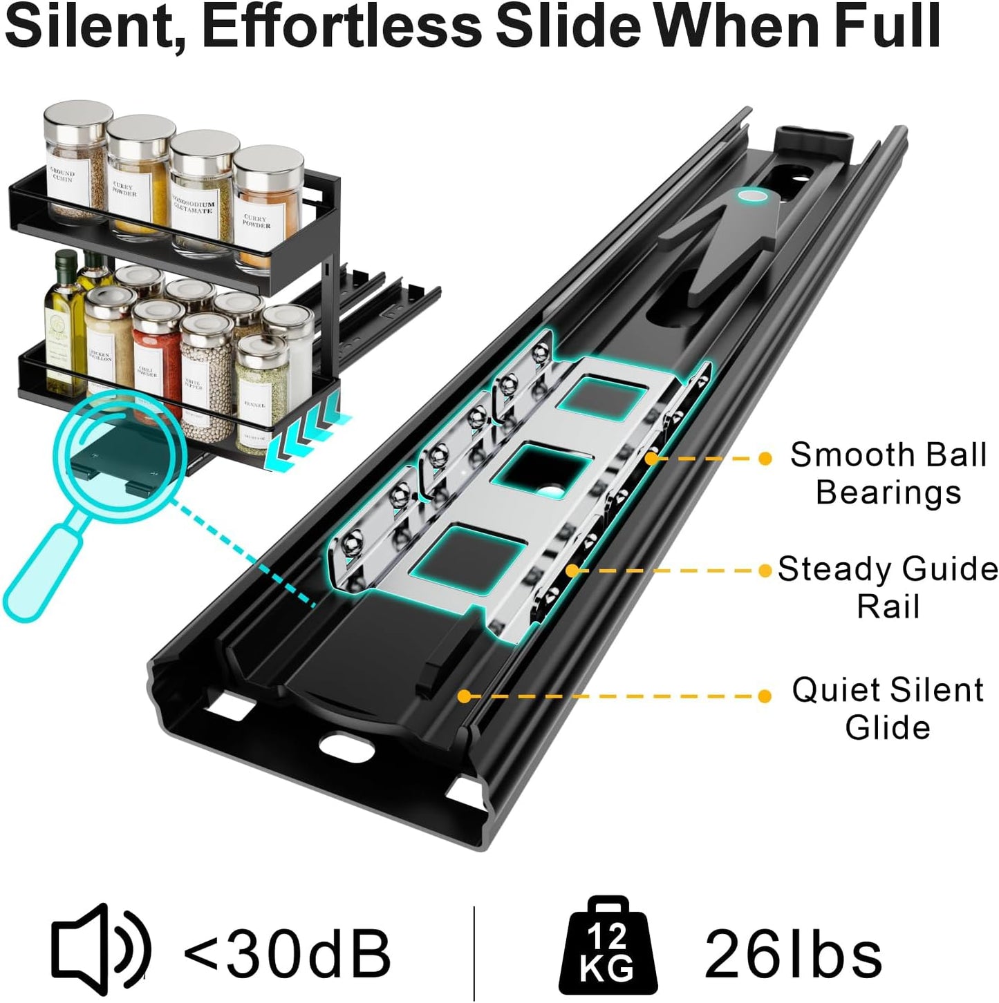 Pull Out Spice Rack - Upper Cabinet Storage, 2 Pack for Jars | Rotating Pull-Out Access, Adjustable Jar Height, No-Drill Mounting, Keeps Back-Row Spices Visible and Easy to Reach, Home