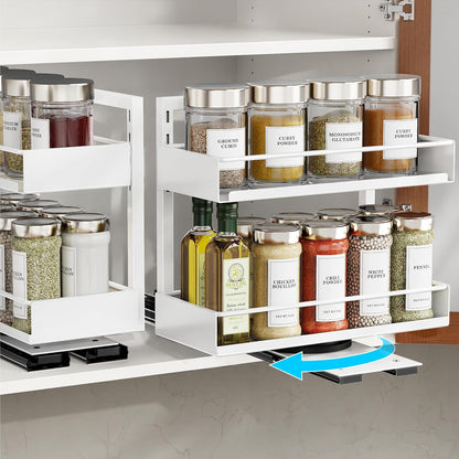 Pull Out Spice Rack - Upper Cabinet Storage, 2 Pack for Jars | Rotating Pull-Out Access, Adjustable Jar Height, No-Drill Mounting, Keeps Back-Row Spices Visible and Easy to Reach, Home