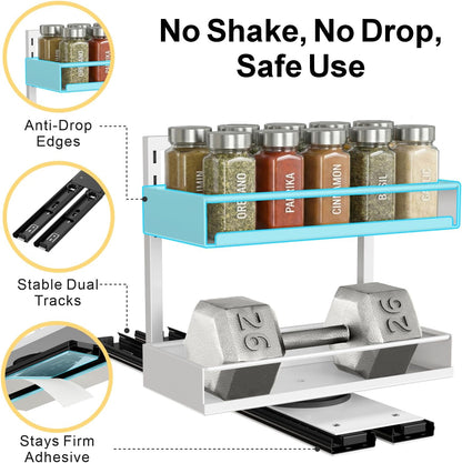 Pull Out Spice Rack - Upper Cabinet Storage, 2 Pack for Jars | Rotating Pull-Out Access, Adjustable Jar Height, No-Drill Mounting, Keeps Back-Row Spices Visible and Easy to Reach, Home