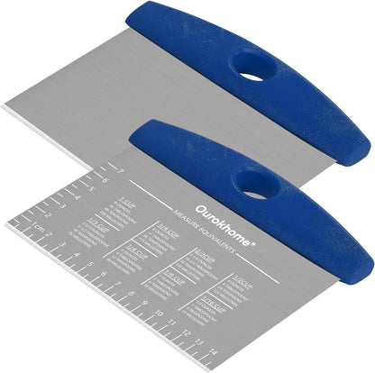 2 Pack Bench Scraper Dough Cutter, Stainless Steel Dough Scraper with Laser-Etched Scale, Conversion Chart, Non-Slip Handle, Dishwasher Safe for Bread & Pastry, Black