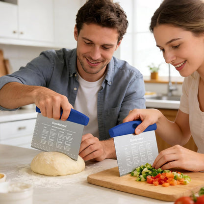 2 Pack Bench Scraper Dough Cutter, Stainless Steel Dough Scraper with Laser-Etched Scale, Conversion Chart, Non-Slip Handle, Dishwasher Safe for Bread & Pastry, Black