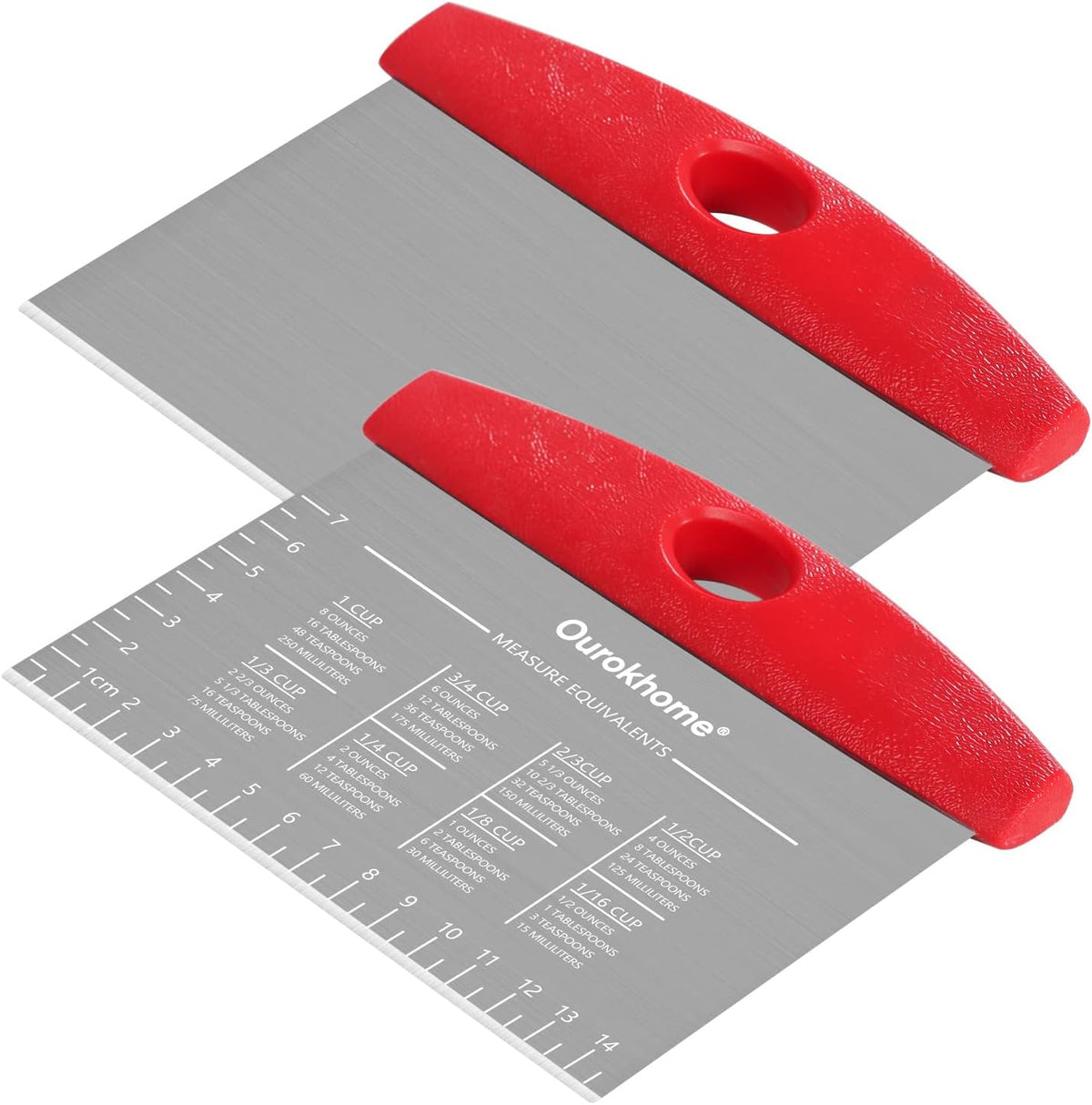 2 Pack Bench Scraper Dough Cutter, Stainless Steel Dough Scraper with Laser-Etched Scale, Conversion Chart, Non-Slip Handle, Dishwasher Safe for Bread & Pastry, Black