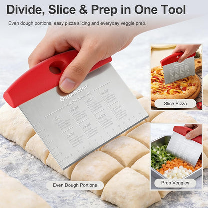 2 Pack Bench Scraper Dough Cutter, Stainless Steel Dough Scraper with Laser-Etched Scale, Conversion Chart, Non-Slip Handle, Dishwasher Safe for Bread & Pastry, Black