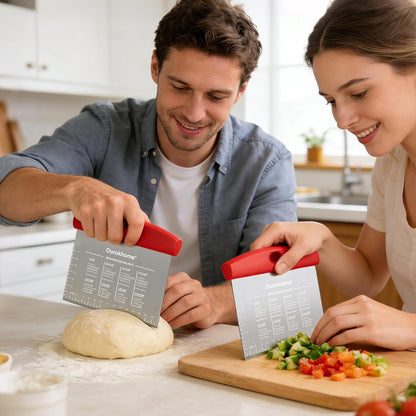2 Pack Bench Scraper Dough Cutter, Stainless Steel Dough Scraper with Laser-Etched Scale, Conversion Chart, Non-Slip Handle, Dishwasher Safe for Bread & Pastry, Black