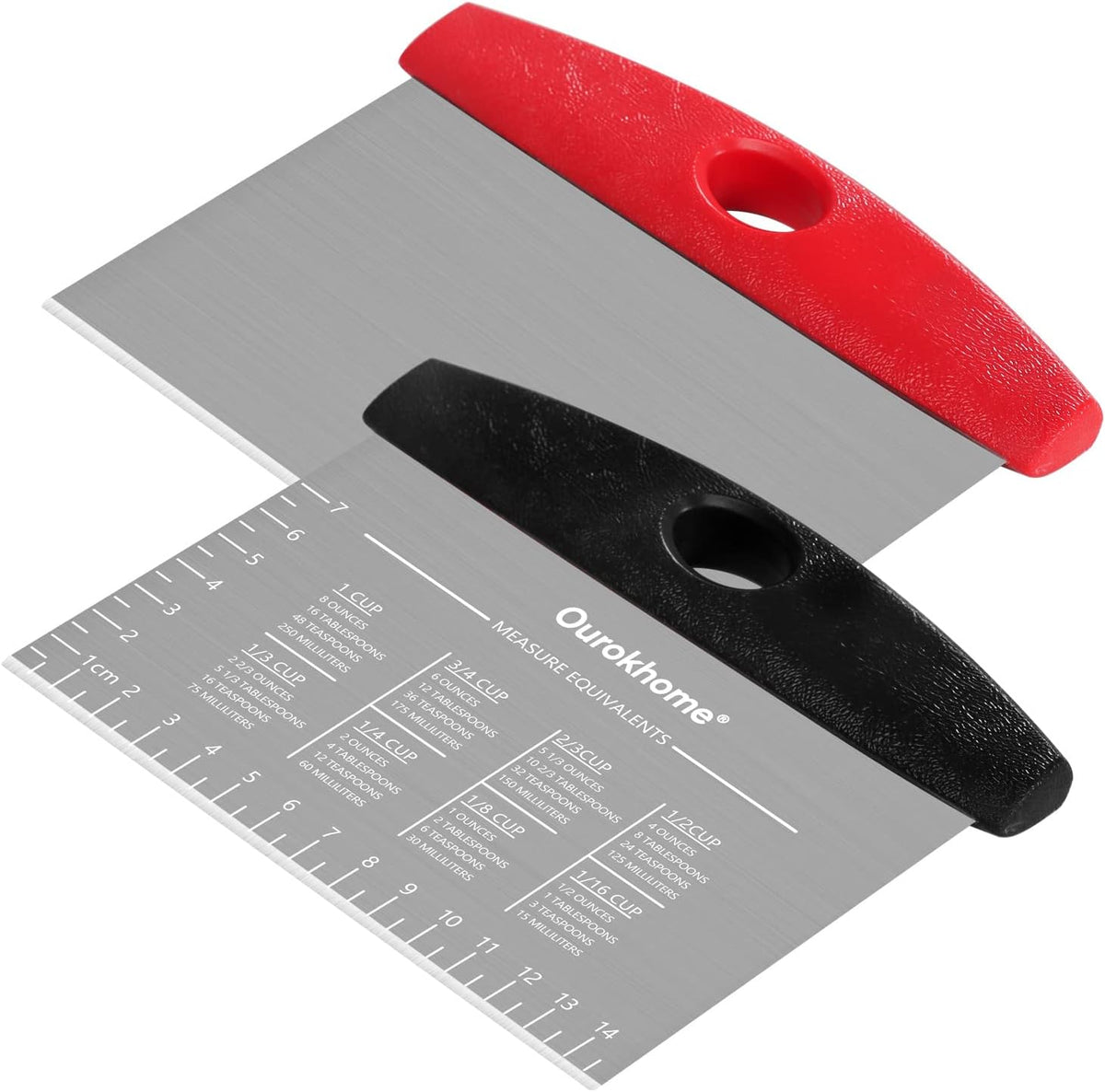 2 Pack Bench Scraper Dough Cutter, Stainless Steel Dough Scraper with Laser-Etched Scale, Conversion Chart, Non-Slip Handle, Dishwasher Safe for Bread & Pastry, Black