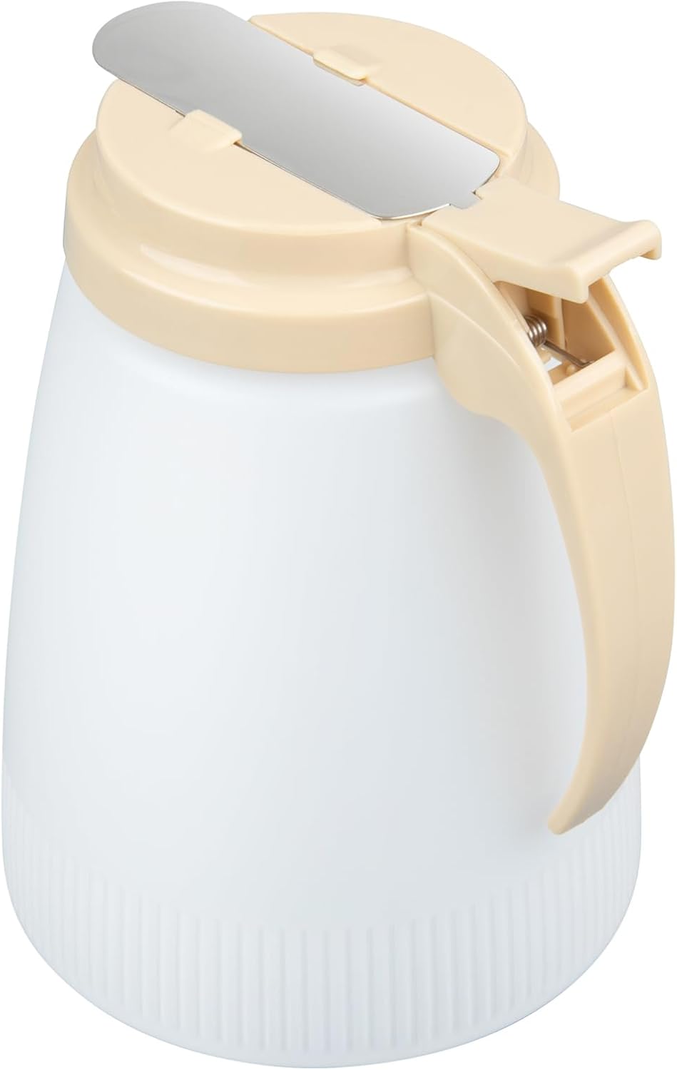 Chef 101 48 Ounce All Purpose Syrup Dispenser, 1 Honey Dispenser - Beige Top, Stainless Steel Slide Cover, Plastic Pancake Syrup Bottle, Perfect For Diners, Restaurants, Home