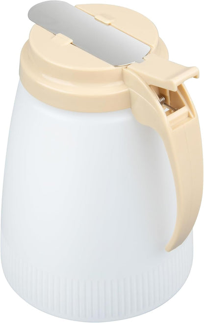 Chef 101 48 Ounce All Purpose Syrup Dispenser, 1 Honey Dispenser - Beige Top, Stainless Steel Slide Cover, Plastic Pancake Syrup Bottle, Perfect For Diners, Restaurants, Home